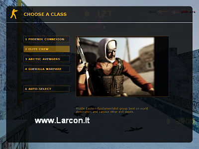 CS 1.6 Original - First screen-shot, terrorist's team, class choosing.