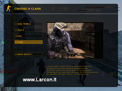 CS 1.6 Original - Second screen-shot, Counter-Terrorist's (CT's) team, class choosing.